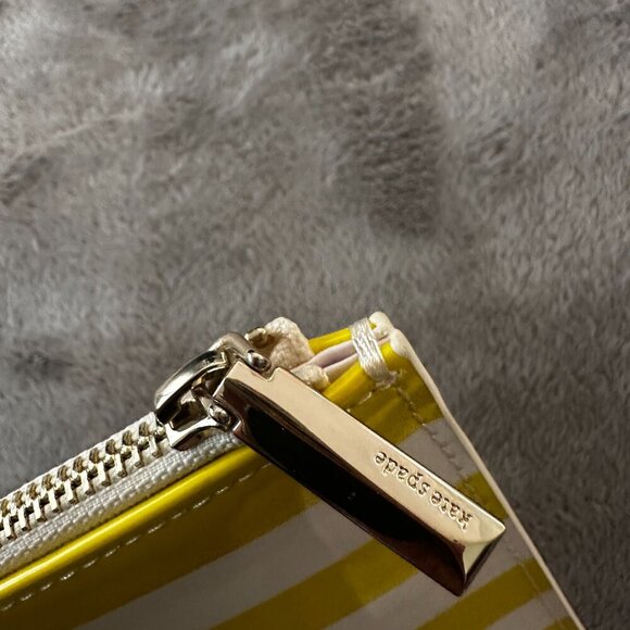 Kate Spade Yellow Pink Striped Zippered Pencil Pouch Cosmetic Bag Case - Picture 3 of 8